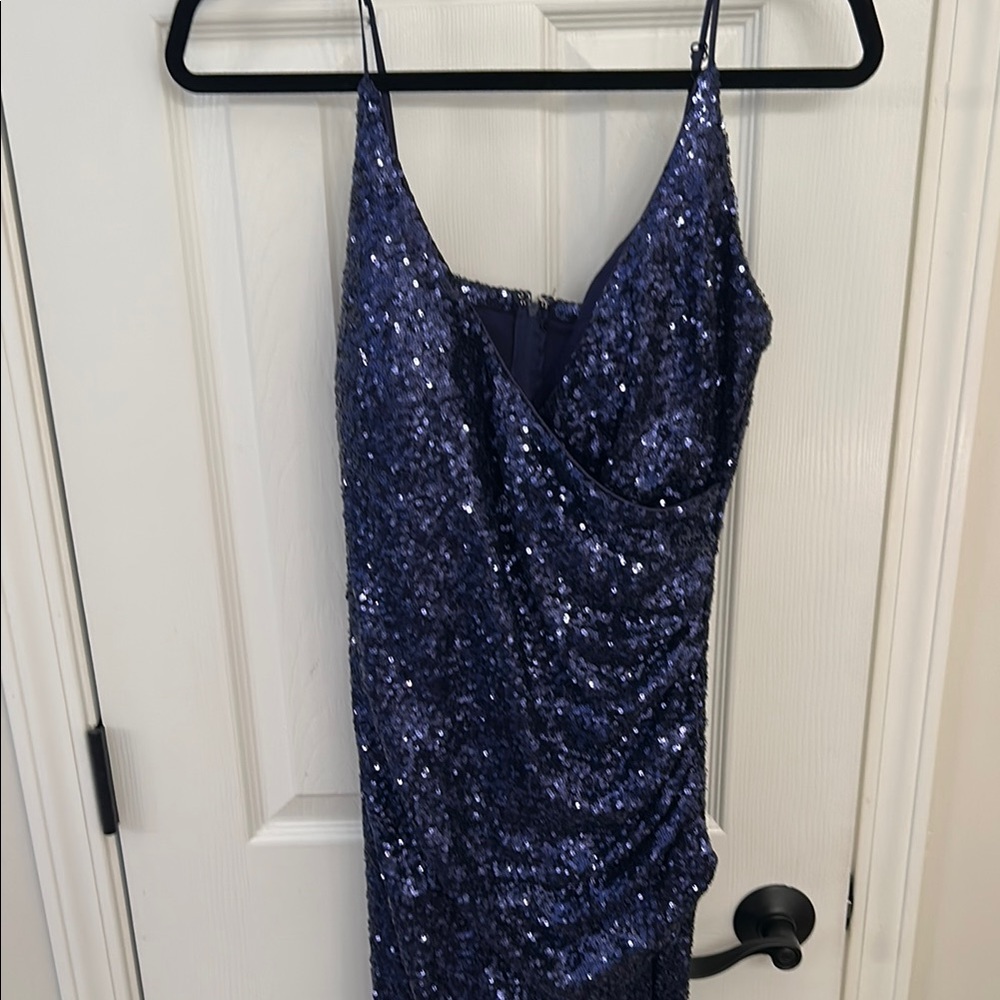 Sparkling Blue Sequin Dress Maxi with Slit
